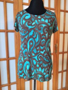 Women's Brown & Turquoise Top By Java, Made In Mexico Sz M